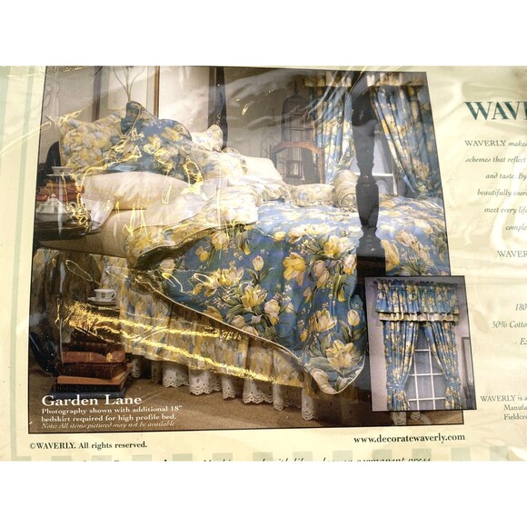 NOS Waverly Garden Lane TWIN Duvet Comforter COVER Blue Yellow Floral Cottage - Picture 5 of 10